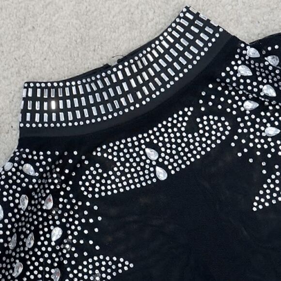 ✨💎 Sexy Rhinestone Embellished Mesh Nightclub Bodycon Party Sparkly Dress S NEW - Picture 5 of 17